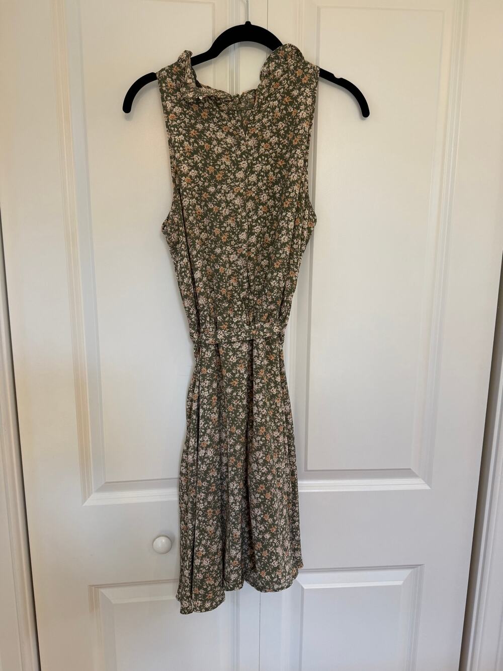 Green Ditsy Floral Sleeveless Mini Dress Cottagecore Elastic Waist Size M Y2K